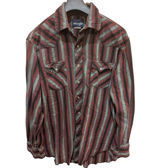 Wrangler Men's‎ 100% Cotton Long Sleeve Heavy Button Down Distressed Holes - Picture 1 of 6